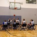 Students participating in a wheelchair basketball adaptive intramural sports event on January 26, 2025